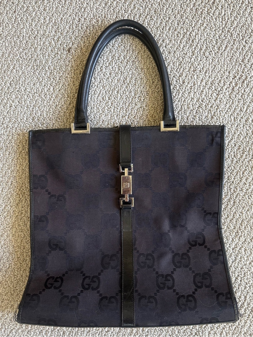 Gucci Jackie 1961 Black GG Canvas Top-Handle Tote